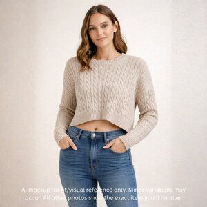 Le Lis Cable Knit Cropped Sweater Beige Size S